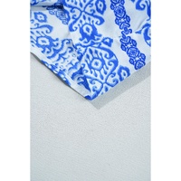 Blue Boho Printed 3/4 Sleeve Tied Neck Blouse - L thumbnail