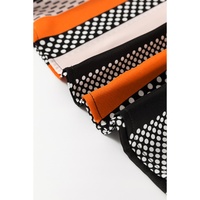 Orange Polka Dot Vertical Striped Printed Puff Sleeve Blouse - L thumbnail