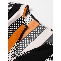 Orange Geo Print Colorblock Notched V Neck Blouse - L thumbnail