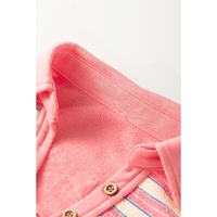 Pink Stripe Buttoned V Neck Collared Drop Shoulder Top - L thumbnail