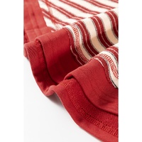 Red Stripe Buttoned V Neck Collared Drop Shoulder Top - L thumbnail