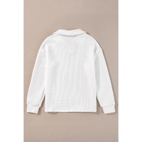 White Quilted Texture Sporty Collared Long Sleeve Top - S thumbnail