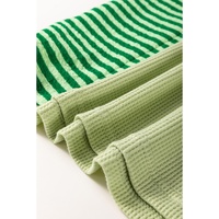 Mint Green Striped Patchwork Textured Colorblock 3/4 Sleeve Knit Top - L thumbnail