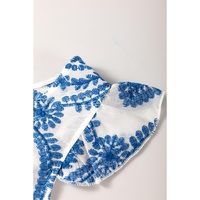 Blue Boho Print Flutter Sleeve Crew Neck Blouse - L thumbnail