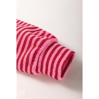 Pink Floral Patch Color Block Striped Sleeve Textured Top - M thumbnail