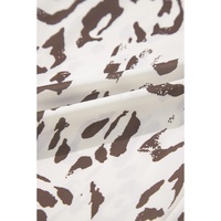 Khaki Leopard Print Split Neck Balloon Sleeve Blouse - L thumbnail