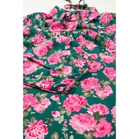 Green Floral Printed Tied Collar Puff Sleeve Blouse - L thumbnail