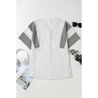 Light Grey Two Tone Contrast Waffle Knit Patched Buttoned V Neck Top - L thumbnail