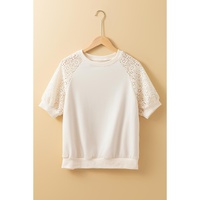 Jet Stream Lace Crochet Short Sleeve Round Neck T Shirt - L thumbnail