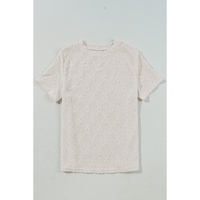 White Geometric Embroidered Slim Fit O Neck T Shirt - L thumbnail