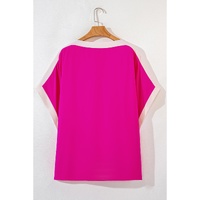 Rose Red Oversized Color Block Boat Neck Tunic Blouse - L thumbnail