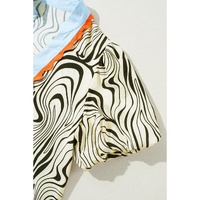 White Zebra Stripe Print Contrast V-Neck Ricrac Detail Short Sleeve Blouse Top - XL thumbnail