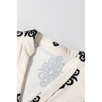 Black Geometric Print Short Sleeve V Neck Blouse - M thumbnail