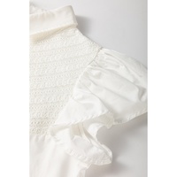 White Half Button Lace Patchwork Flutter Sleeve Blouse - M thumbnail