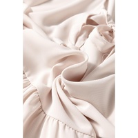 White Bow Tie Short Puff Sleeve Ruffle Hem Blouse - L thumbnail