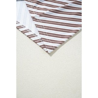 Chestnut Striped Stand V Neck Short Sleeve Blouse - L thumbnail