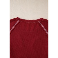 Red Sequin Santa Claus Graphic Textured Long Sleeve Top - M thumbnail
