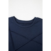 Dirty blue Solid Color Toothpick Stripe Round Neck T Shirt - 2XL thumbnail