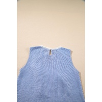 Sky Blue Stripe Lace Patchwork Crew Neck Tank Top - M thumbnail