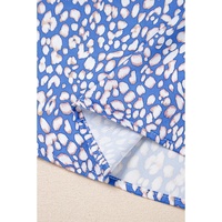 Ashleigh Blue Leopard Print Spot Contrast V Neck Half Puff Sleeve Shirt - L thumbnail