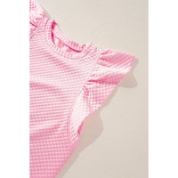 Pink Textured Ruffle Short Sleeve Pullover Top - XL thumbnail