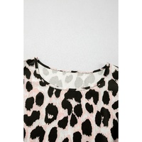 Khaki Leopard Print Layered Ruffled Short Sleeve Blouse - L thumbnail
