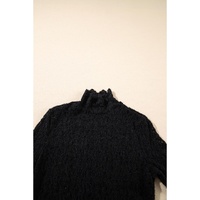 Black Flower Lace See Through Mock Neck Long Sleeve Top - XL thumbnail