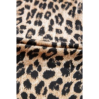 Khaki Leopard Ruffled Neck Cascading Puff Short Sleeve Top - L thumbnail