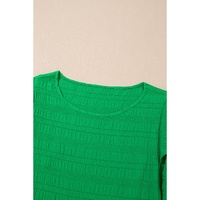 Dark Green Textured Ruffled Sleeve Round Neck Top - L thumbnail
