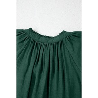 Green Bay Eyelet Embroidered Sleeve Tie V Neck Blouse - L thumbnail
