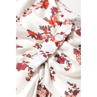 White Boho Floral Ruched Cinched Short Sleeve Blouse - L thumbnail