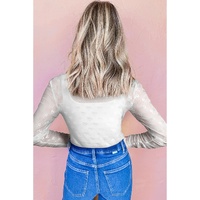White Mesh Bow Pattern Long Sleeve Top - XL thumbnail