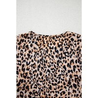 Apricot Leopard V Neck Half Sleeve Blouse - L thumbnail