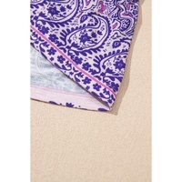 Purple Boho Paisley Print Half Sleeve Shirred Peplum Blouse - L thumbnail