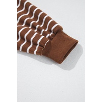 Coffee Striped Long Sleeve Round Neck Loose Top - L thumbnail