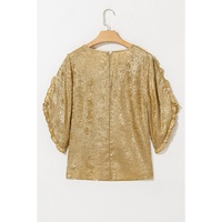 Gold Metallic Luster Frilled Half Sleeve Blouse - M thumbnail
