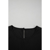 Black Ruffle Trimmed 3/4 Sleeve Round Neck Blouse - L thumbnail