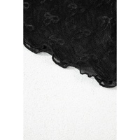 Black Bowknot Sheer Mesh Mock Neck Lettuce Trim Short Sleeve Top - M thumbnail