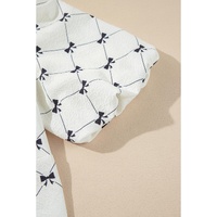 White Bowknot Print Front Knots Bubble Sleeve Blouse - L thumbnail