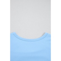 Beau Blue Floral Mesh Puff Sleeve Crew Neck Top - L thumbnail