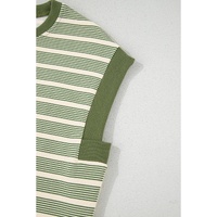 Green Stripe Contrast Edge Short Batwing Sleeve T Shirt - L thumbnail