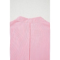Pink Stripe Notched Neck Frilled Short Puff Sleeve Blouse - L thumbnail