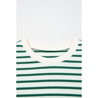 Green Stripe Scallop Lace Trim Ruffle Short Sleeves Crewneck Top - L thumbnail