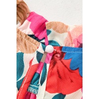 Sky Blue Floral Mock Neck Striped Flutter Sleeve Blouse - L thumbnail