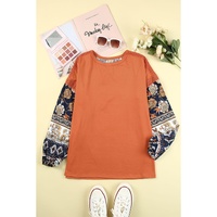 Azura Exchange Floral Print Balloon Sleeve Top with Lace Details - L thumbnail
