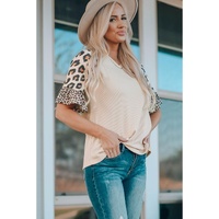 Azura Exchange Leopard Ruffle Sleeve Waffle Knit Top - S thumbnail