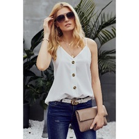White Spaghetti Strap Buttoned Tank Top - S thumbnail