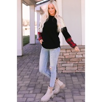 Azura Exchange Lantern Sleeve Plaid Sequin Pullover Sweatshirt - M thumbnail