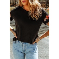 Azura Exchange Embroidered Short Sleeve T-Shirt with Floral Detail - M thumbnail