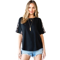 Azura Exchange Leopard Splicing Short Sleeve T-Shirt - S thumbnail